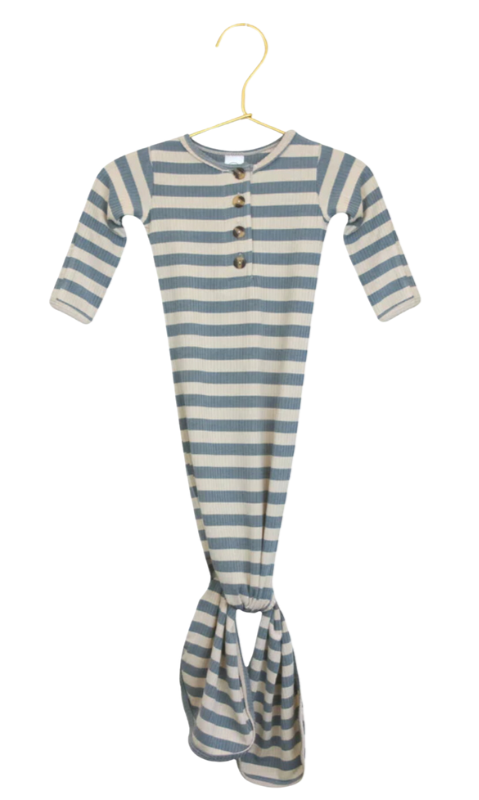 Lou Lou & Co - Infant Lincoln Ribbed Knotted Gown in Blue Stripes