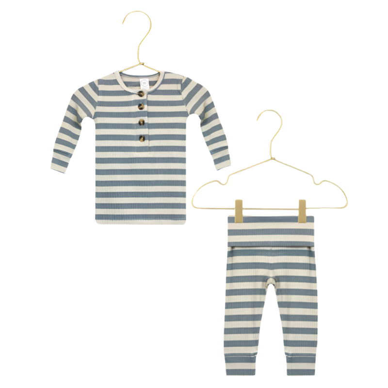 Lou Lou & Co - Infant Lincoln Ribbed Top + Bottom Set in Blue Stripes