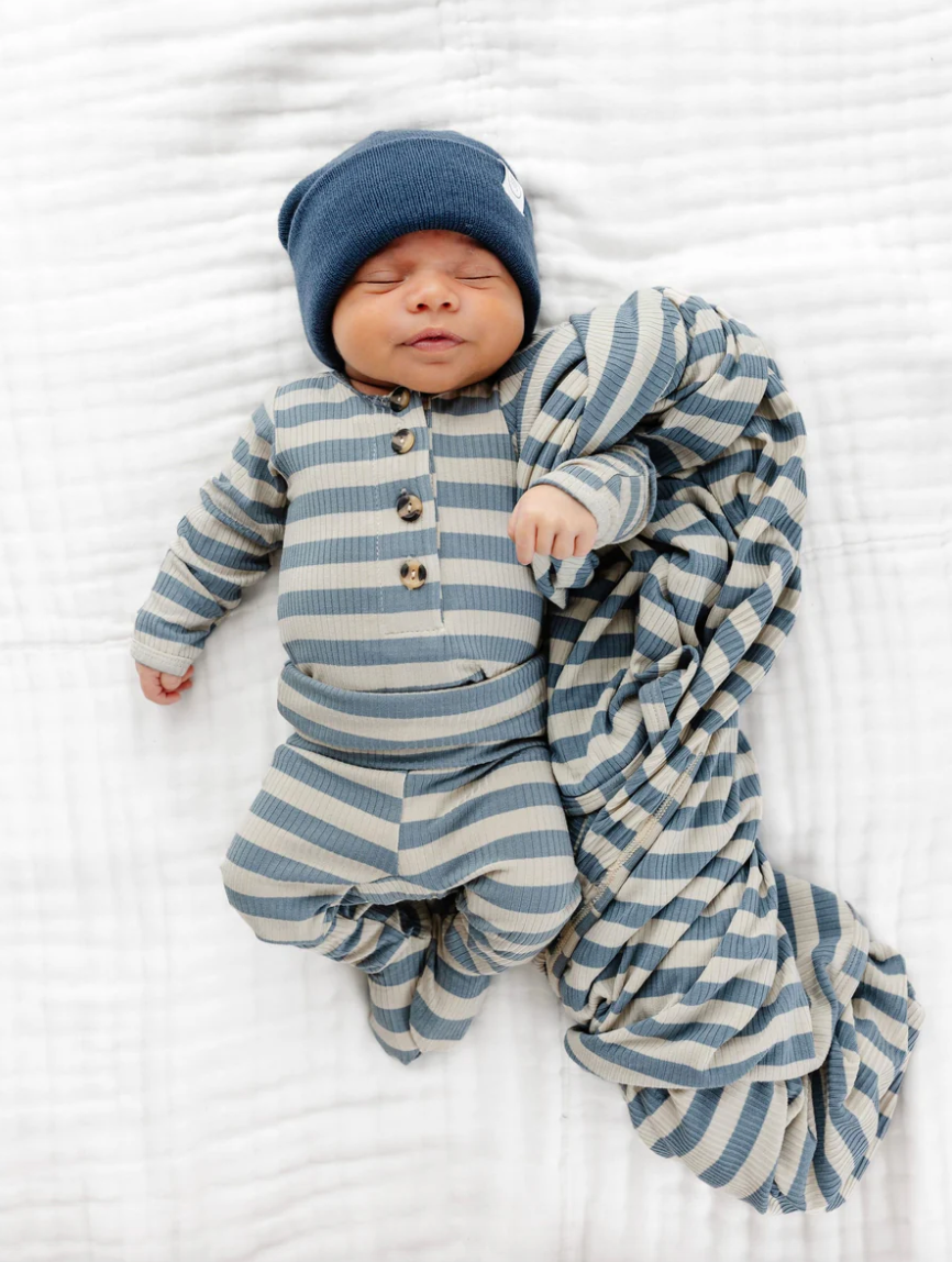 Lou Lou & Co Lincoln blue and ivory stripes blanket