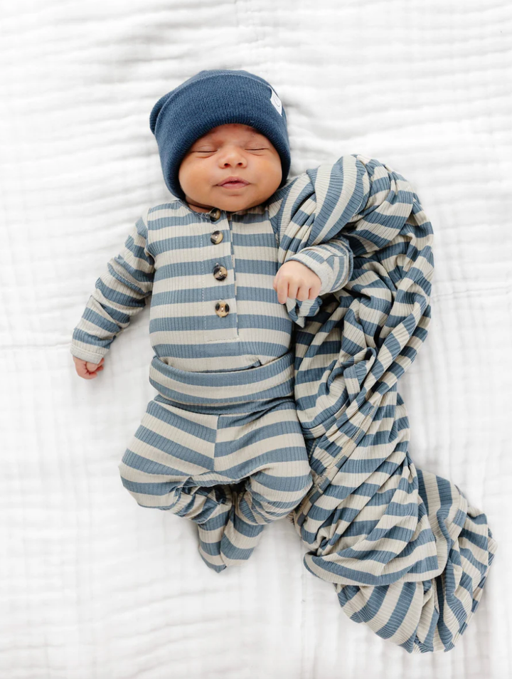 Lou Lou & Co Lincoln blue and ivory stripes blanket