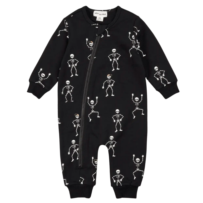 Miles - Glow-in-the-Dark Skeletons Zip Playsuit in Black – Roman