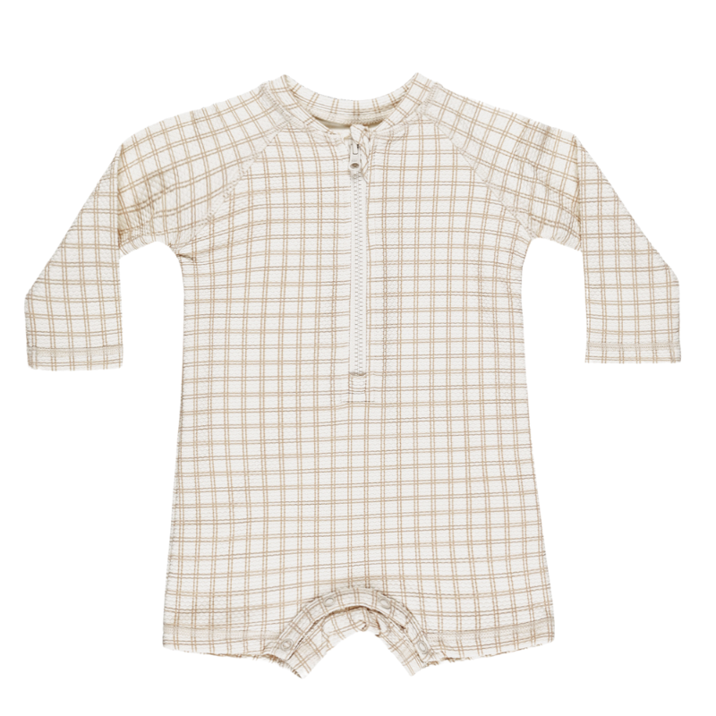 Quincy Mae oat check baby boy rashguard swim suit