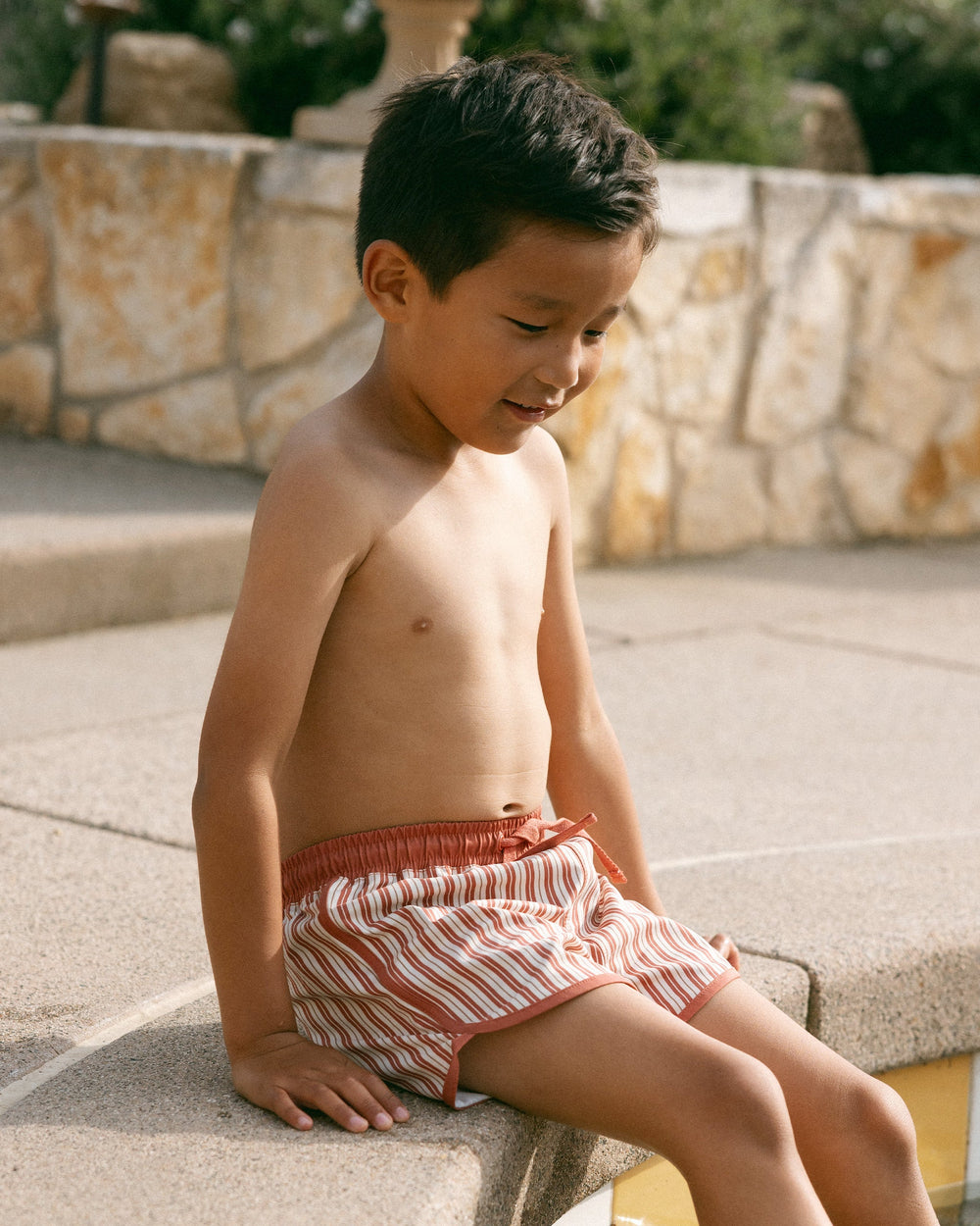 Rylee and Cru boys swim trunks Poppy Pinstripes