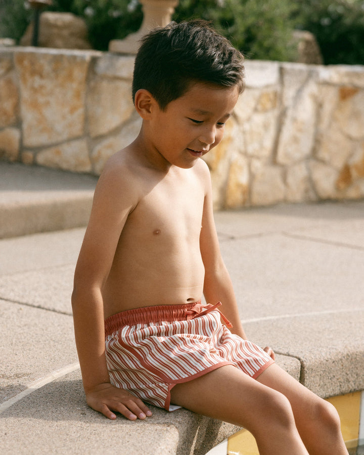 Rylee and Cru boys swim trunks Poppy Pinstripes