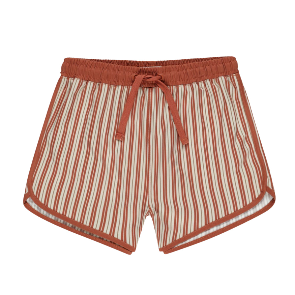 Rylee and Cru swim trunks Poppy Pinstripes