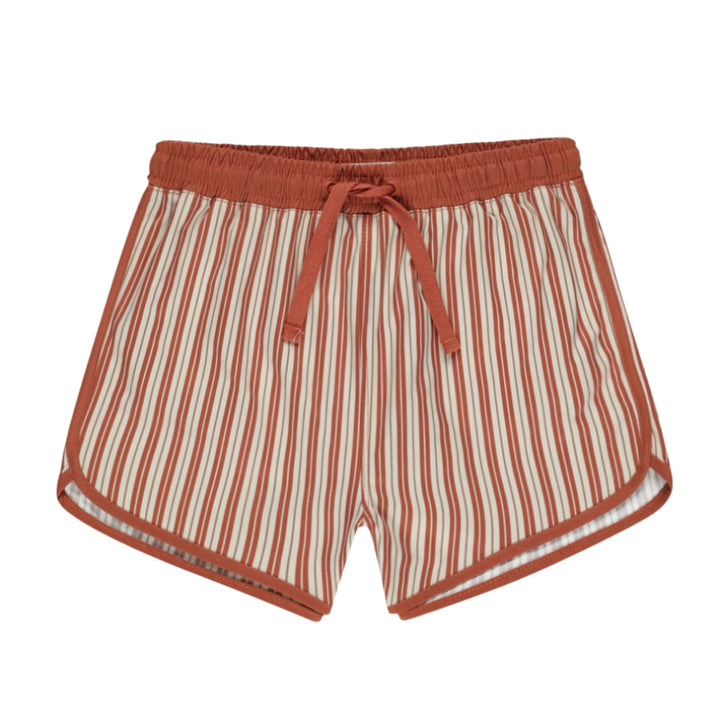 Rylee and Cru swim trunks Poppy Pinstripes