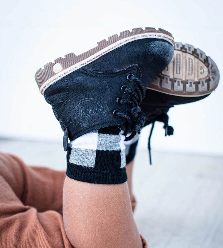 Kickin It Up Socks - Black and White Plaid
