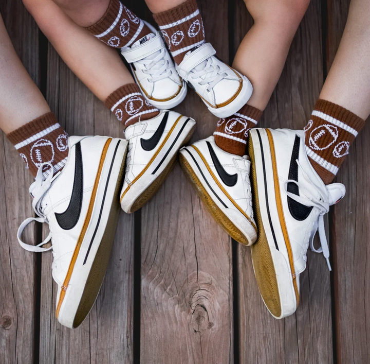 Kickin It Up Socks - Brown with Footballs