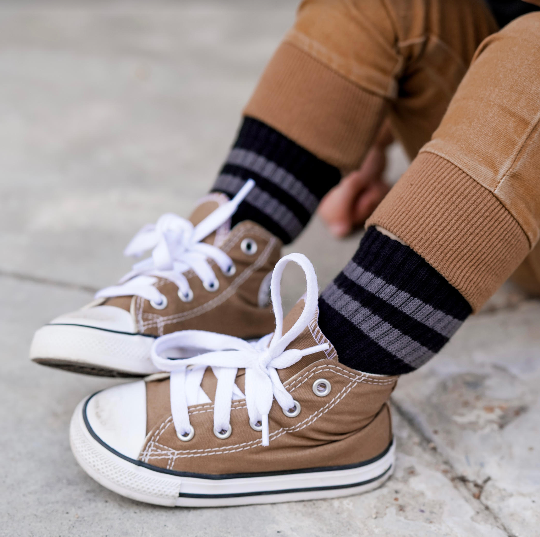 Kickin It Up Socks - Black w/ Stone Stripes