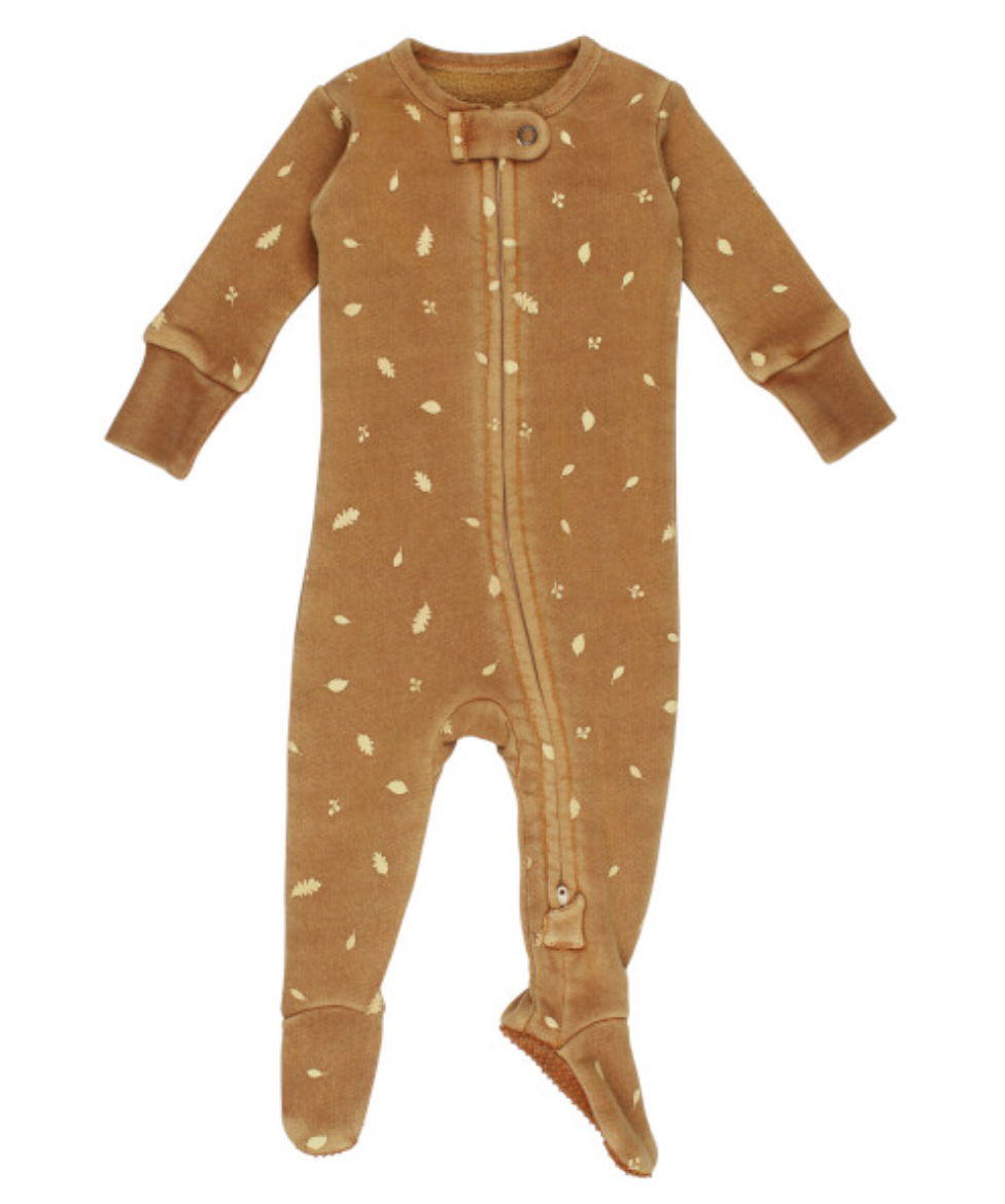 Loved Baby - Organic Two-Way Zip Footie in Toffee Leaf
