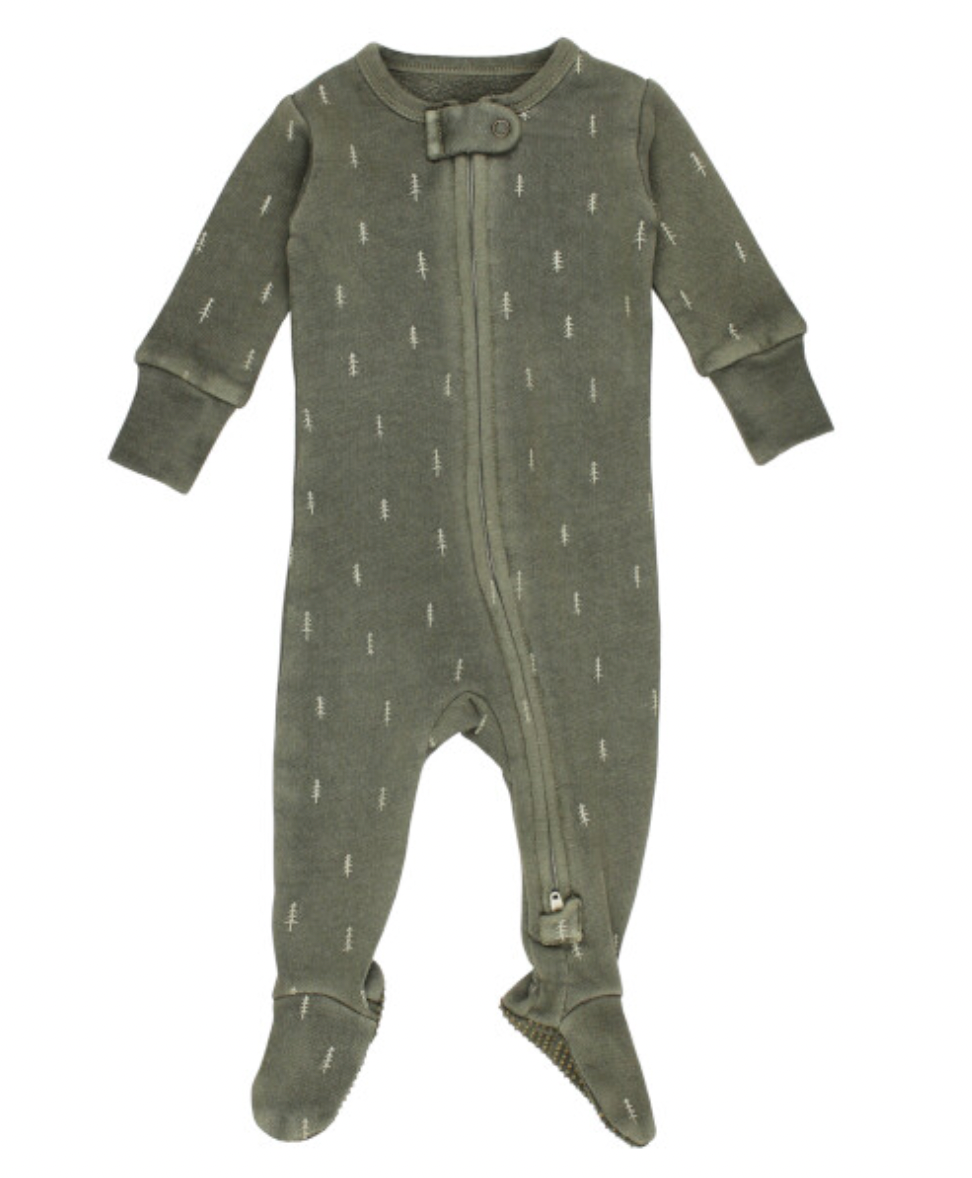 Loved Baby - Organic Two-Way Zip Footie in Hunter Trees