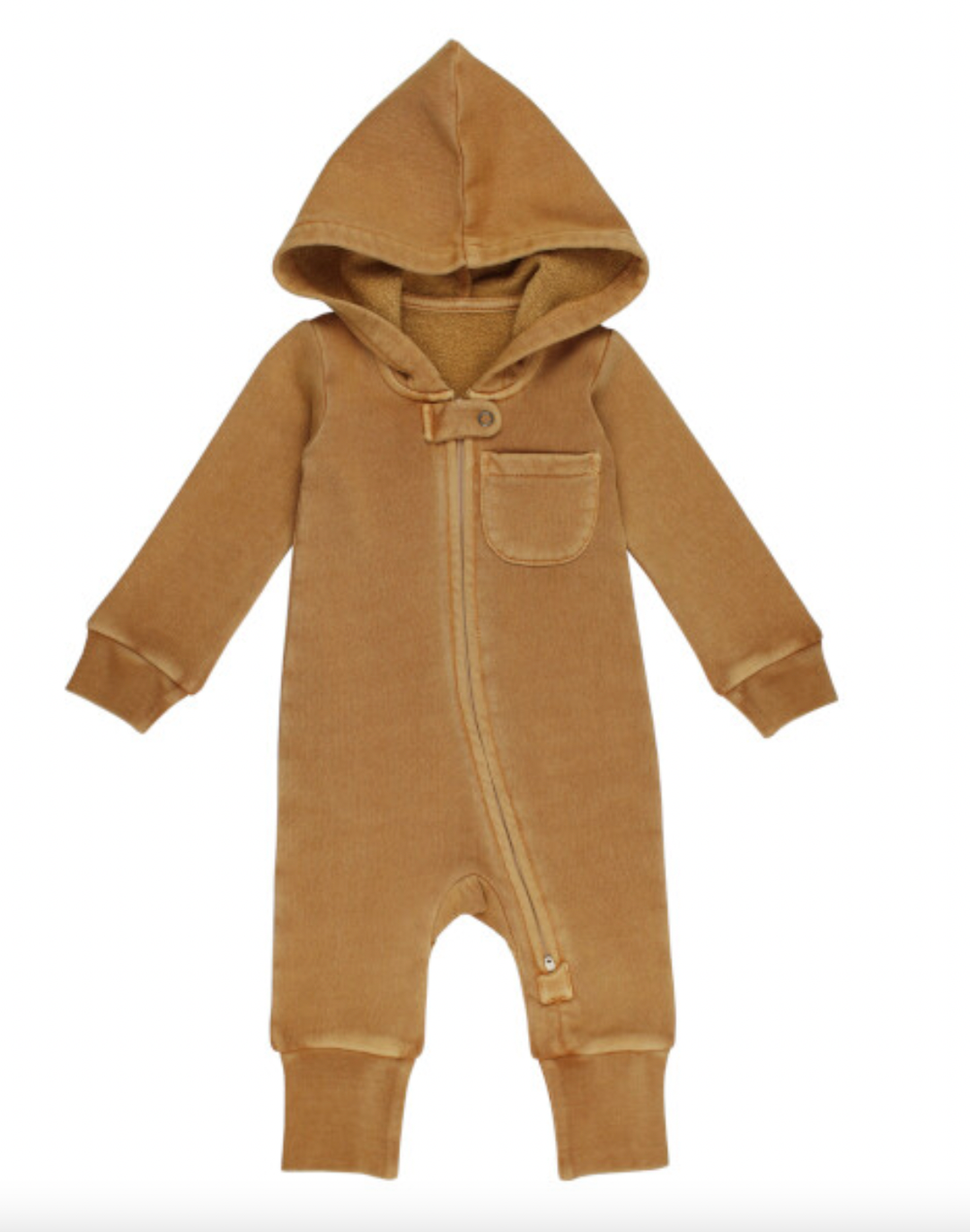 Loved Baby - Organic Cozy Hooded Zip Romper in Toffee