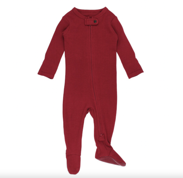 L'oved Baby - Organic Thermal Two-Way Zipper Footie in Crimson (9-12mo)