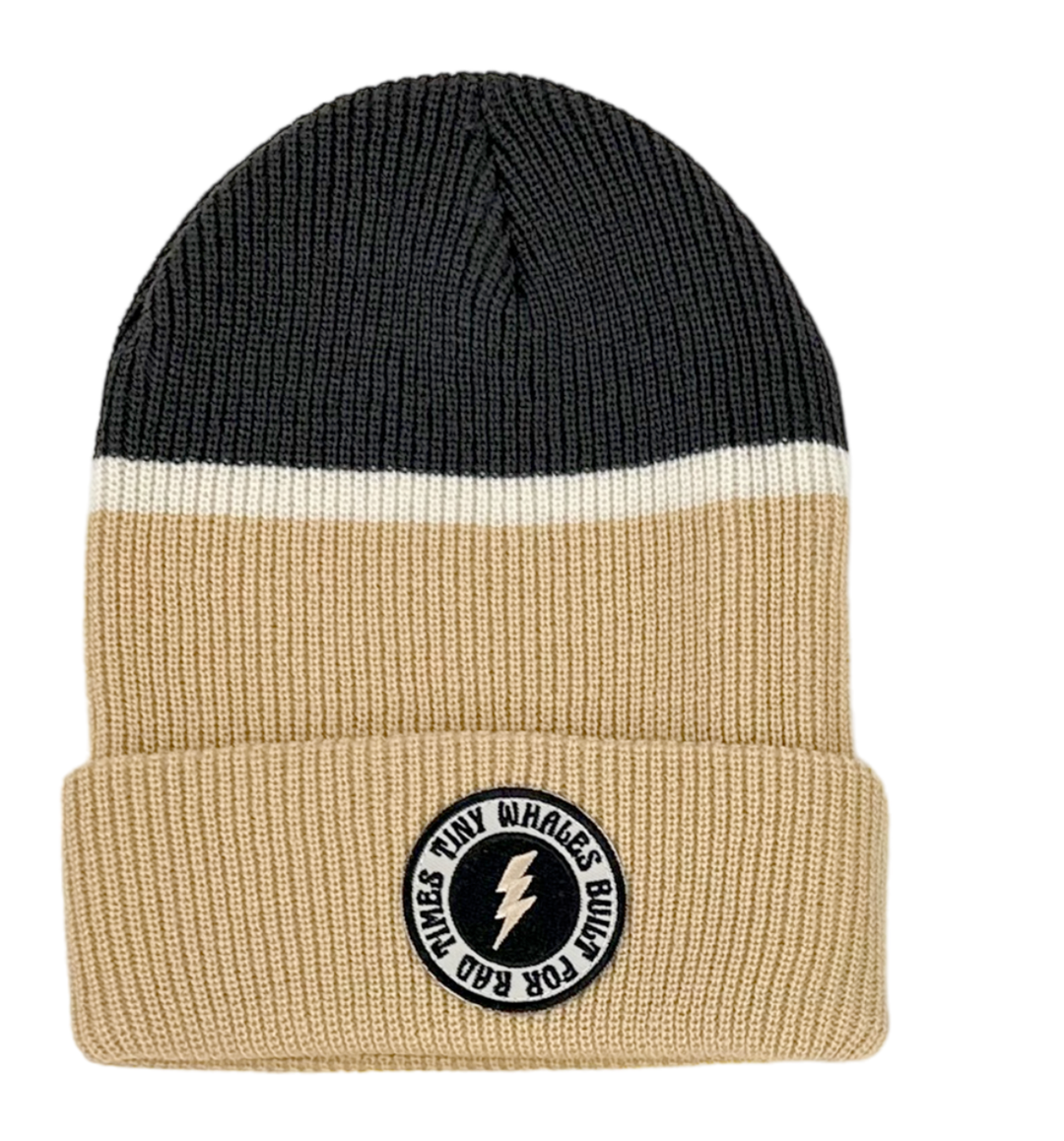 Tiny Whales - High Voltage Beanie in Sand/Faded Black (1-3yrs)
