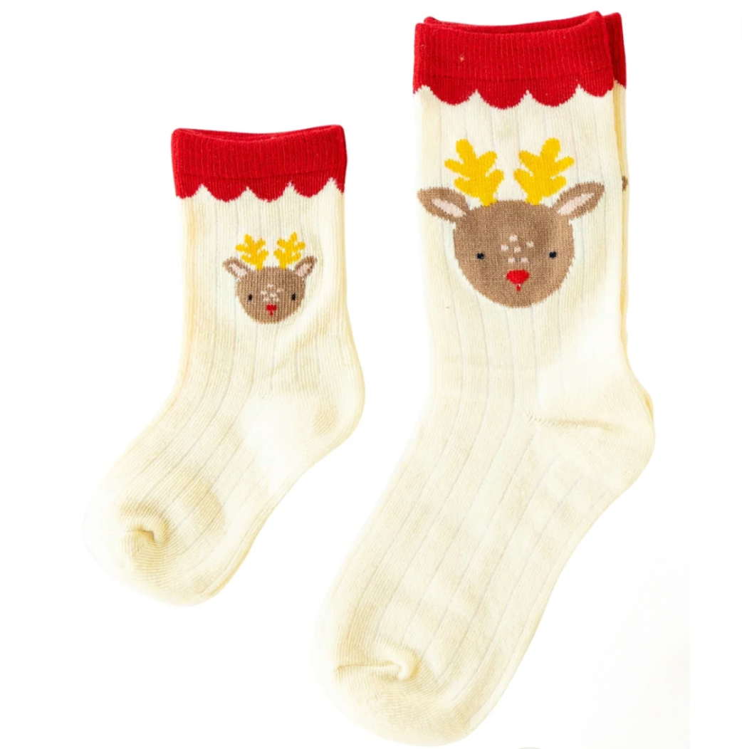 Dear Rudolph Socks in Ivory
