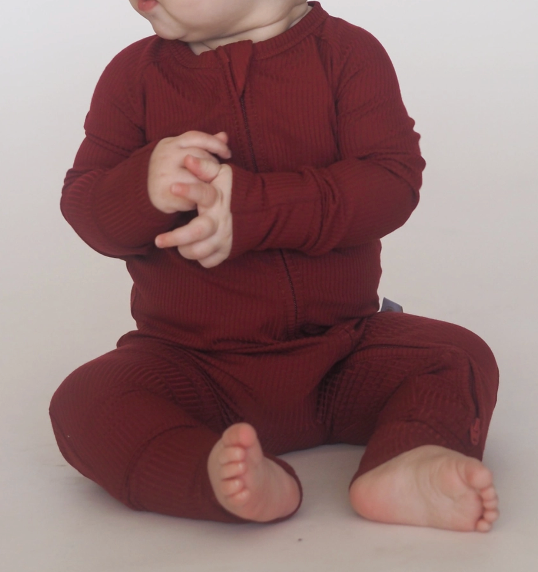 Toast and Jams - Ribbed Zip Jams in Red (12-18mo)