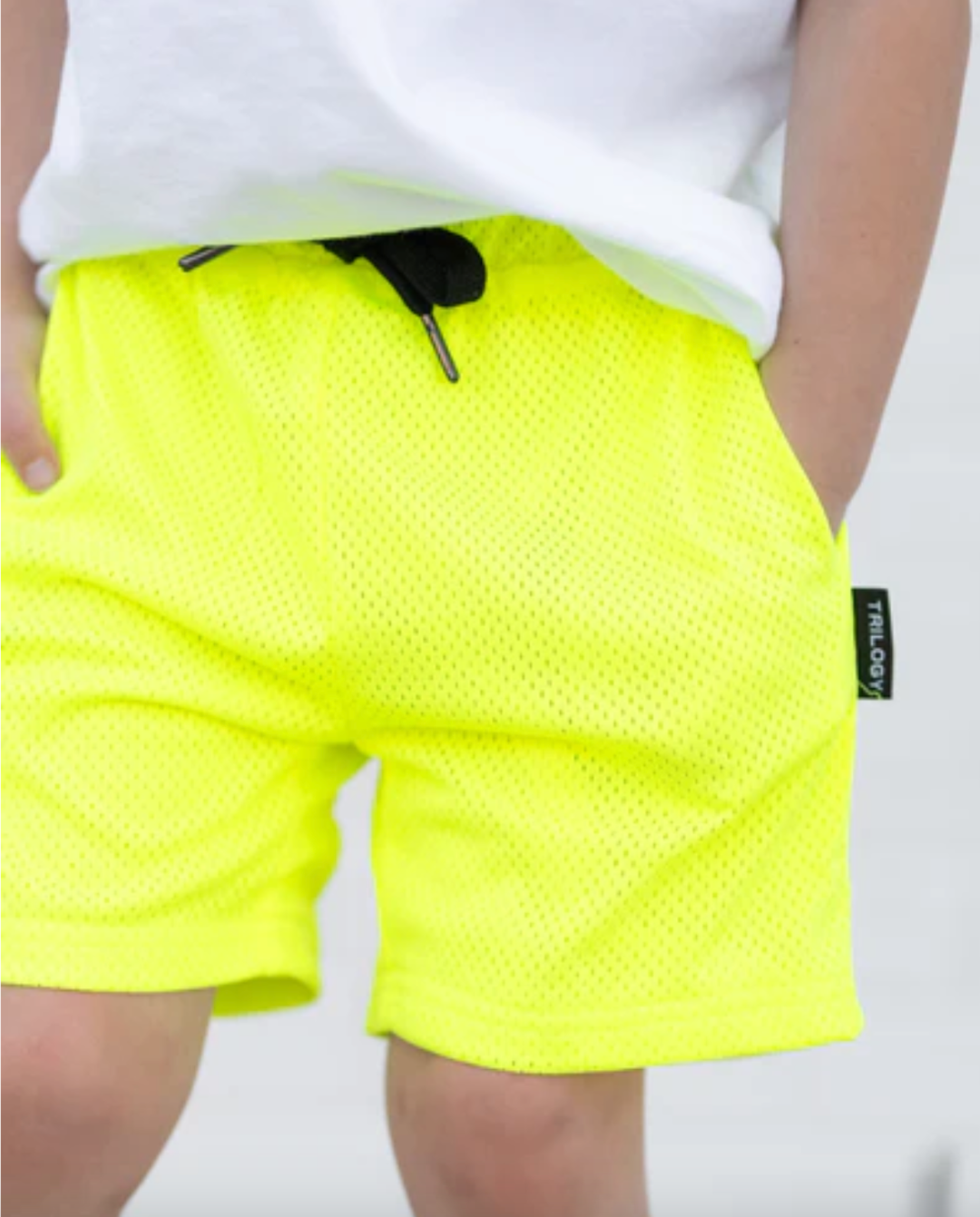boy neon yellow mesh shorts
