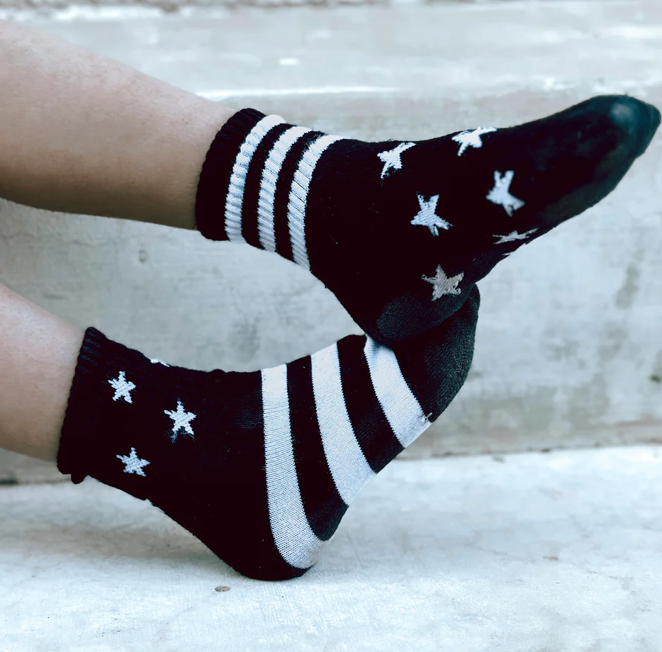 Kickin It Up Socks - Spangled Stars and Stripes in Black/White