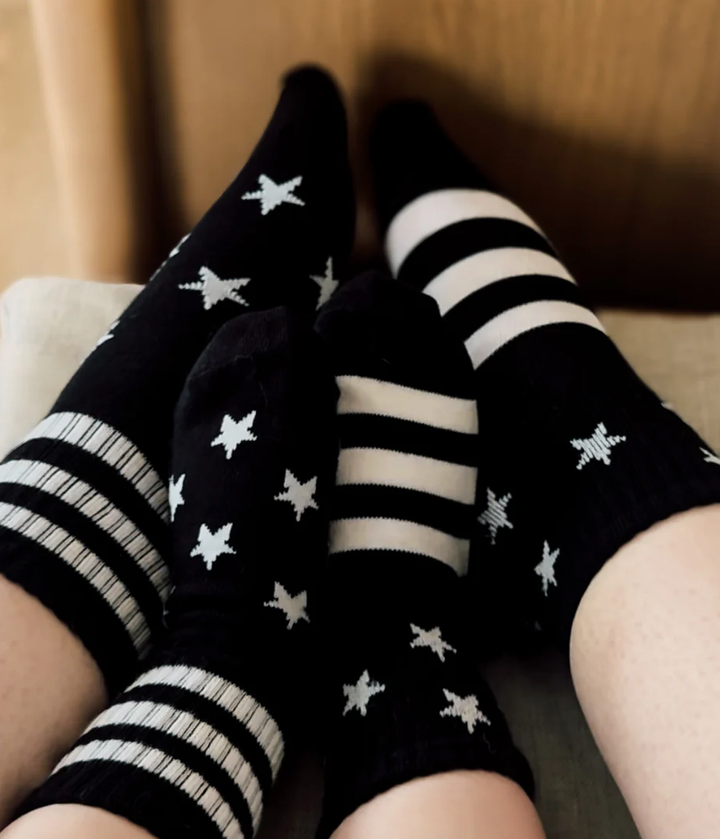 Kickin It Up Socks - Spangled Stars and Stripes in Black/White