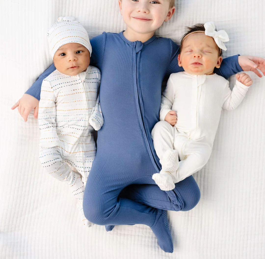 Lou Lou & Co - Harrison Ribbed Zipper Footies in Blue (12-24mo)