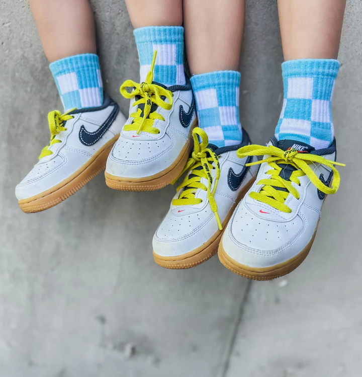Kickin It Up Socks - All-Over Checks in Blue and White