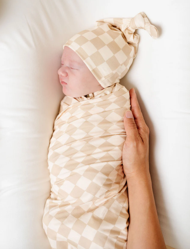 Lou Lou & Co - Austin Swaddle Blanket in Ivory/Tan Checks