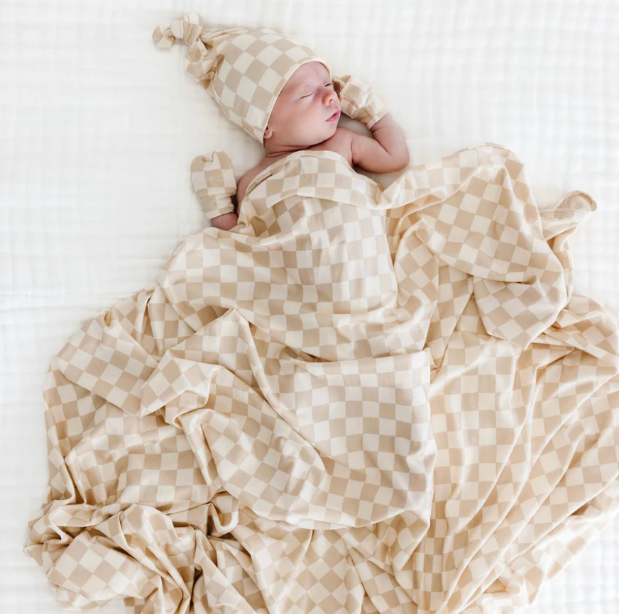 Lou Lou & Co - Austin Swaddle Blanket in Ivory/Tan Checks