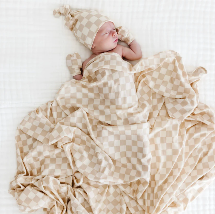 Lou Lou & Co - Austin Swaddle Blanket in Ivory/Tan Checks