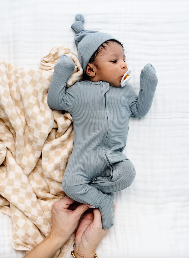 Lou Lou & Co - Ford Ribbed Zipper Footies in Light Blue