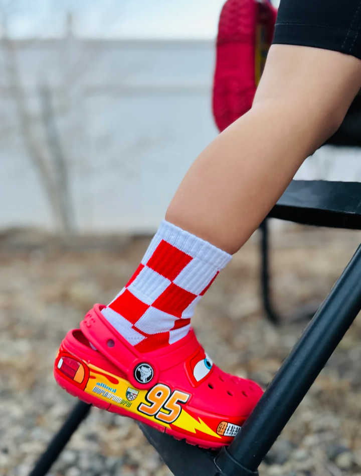 Kickin It Up Socks - All-Over Checks in Red and White