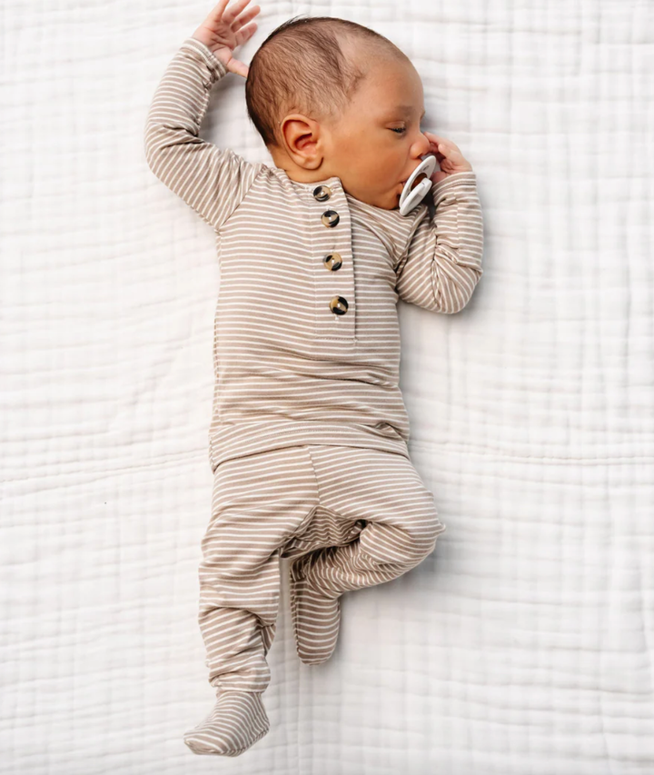 Lou Lou & Co - Infant Banks Top + Bottom Set in Tan w/ Micro Stripes