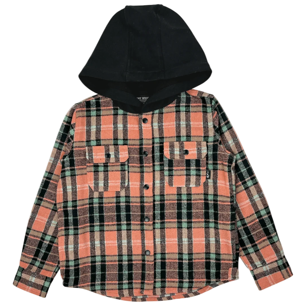 Tiny Whales - Coastline Hooded Shacket in Coral/Turquoise/Black