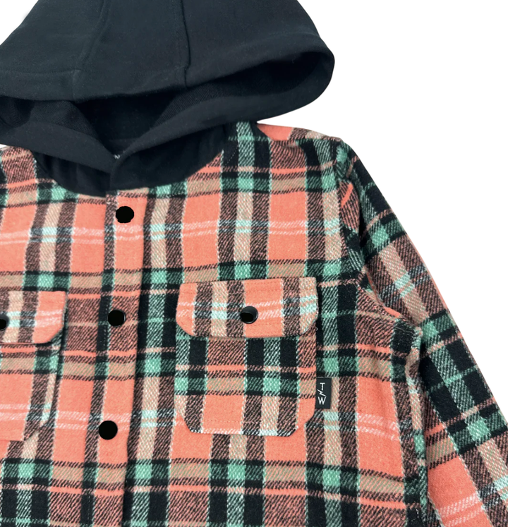 Tiny Whales - Coastline Hooded Shacket in Coral/Turquoise/Black