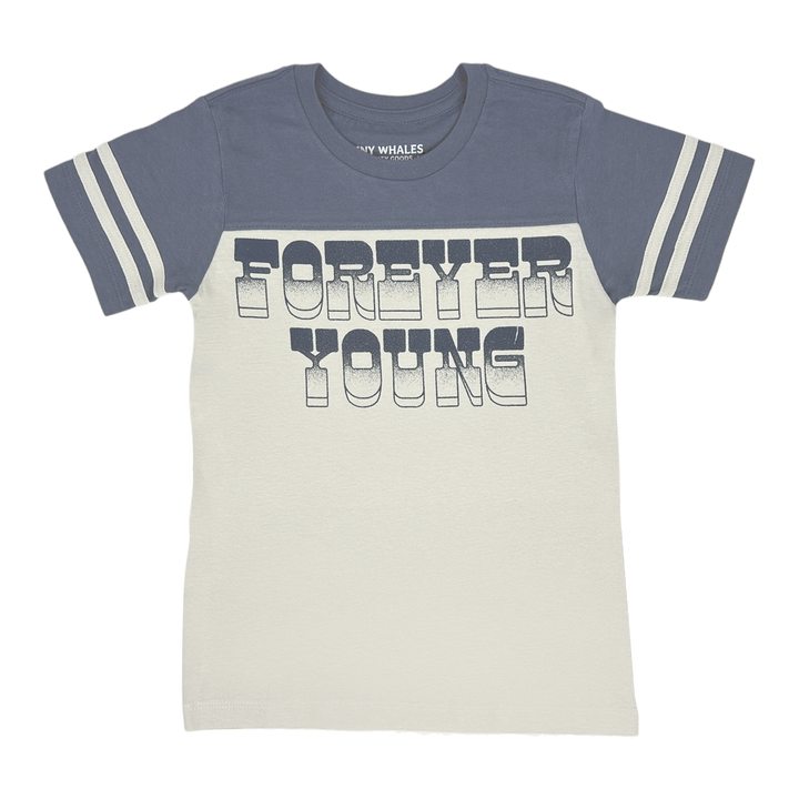 Tiny Whales Forever Young football tee