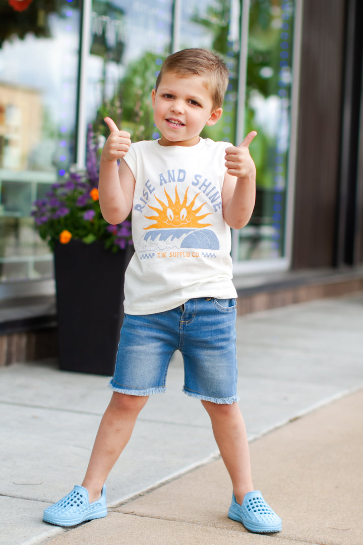 Tiny Whales Rise and Shine kids tank top