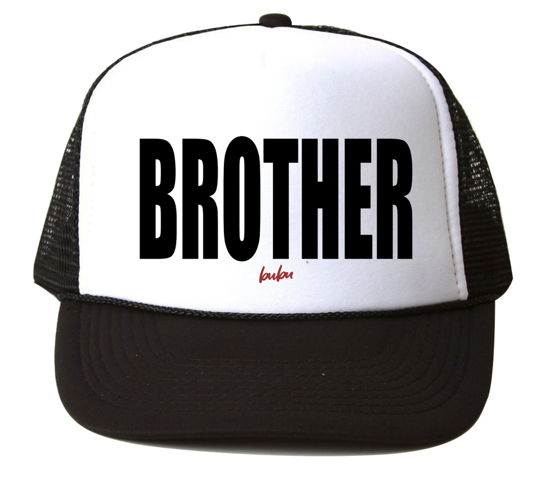 little boys BROTHER trucker hat in black and white