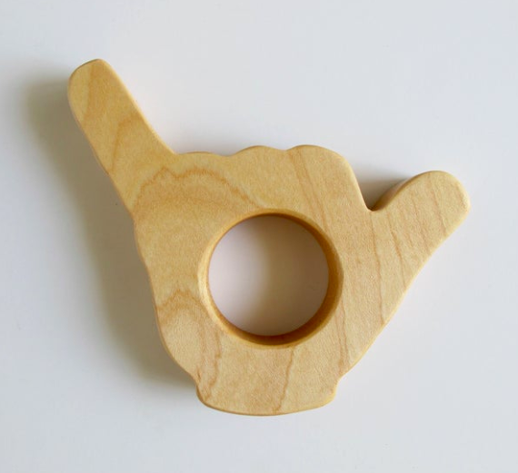 Hang loose wood teether