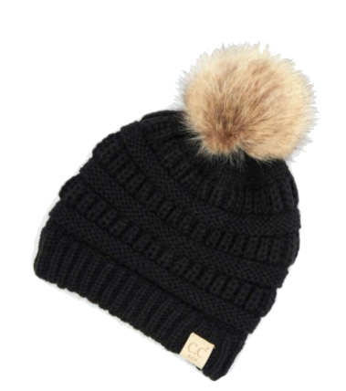 C.C. Beanie - Baby Faux Fur Pom Beanie in Black