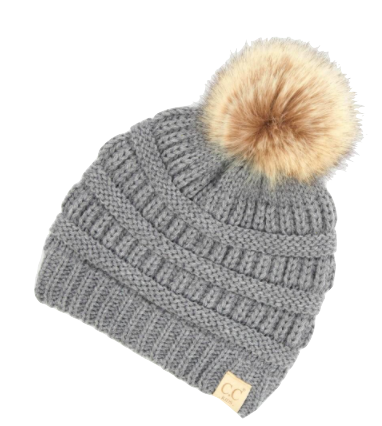 C.C. Beanie - Baby Faux Fur Pom Beanie in Grey