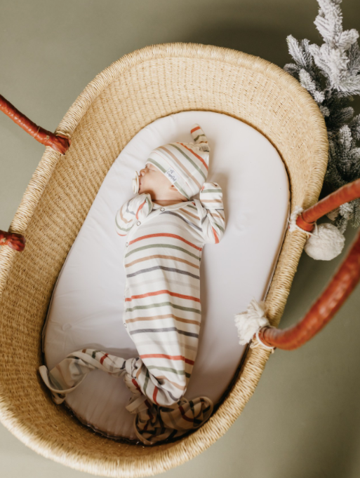 Copper Pearl Newborn Knotted Gown in Linus Roman & Leo Cool