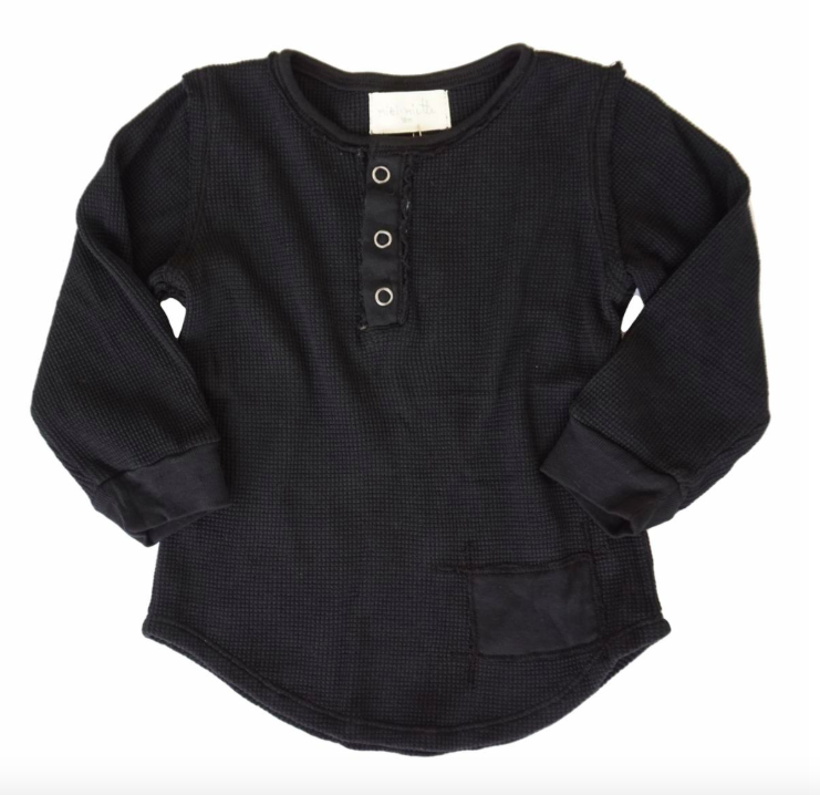 Grey Vintage henley thermal black