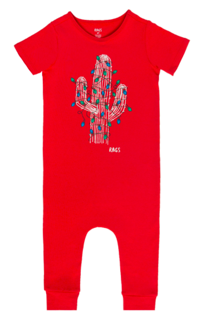 Rags - Short Sleeve Christmas Cactus Rag Romper in Poinsettia