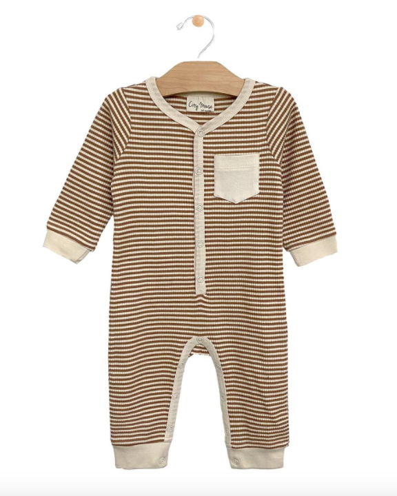 City Mouse stripe hazelnut ribbed romper