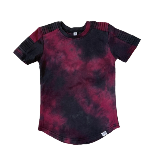 Posh Kiddos - Tie Dye Biker Shirt in Cranberry