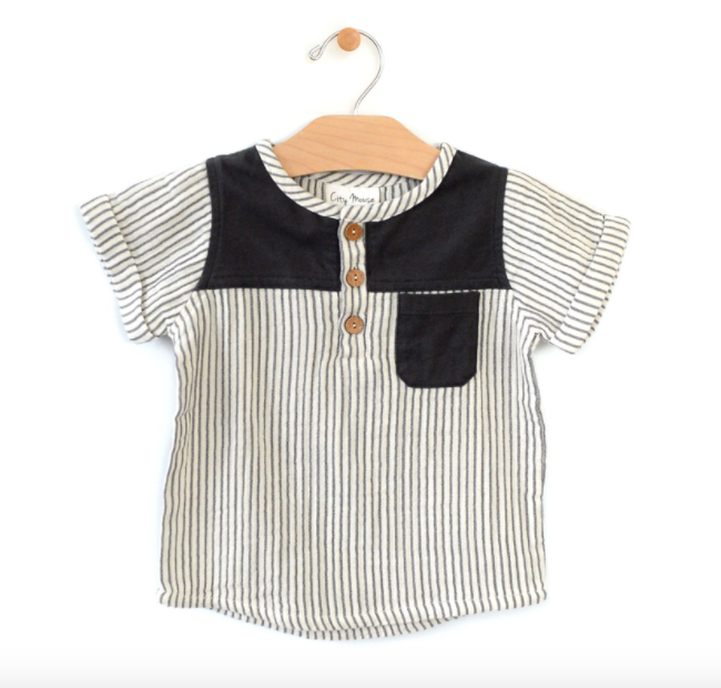 City Mouse - Rib and Jersey Henley Pocket Tee in Stripes
