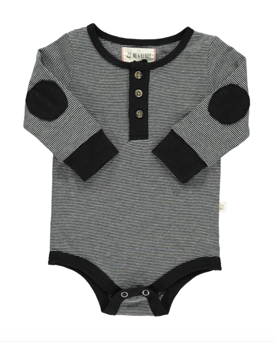 Me & Henry - Baby Stripe Henley Onesie in Black
