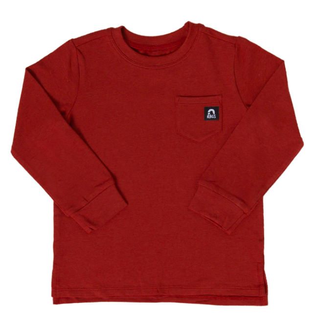Rags - Long Sleeve Pocket Tee in Brick