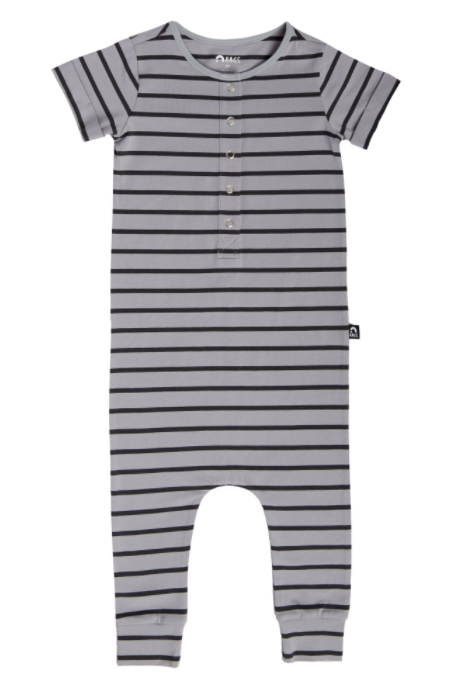 Rags - Essentials Short Rolled Sleeve Henley Rag in Quarry Stripe