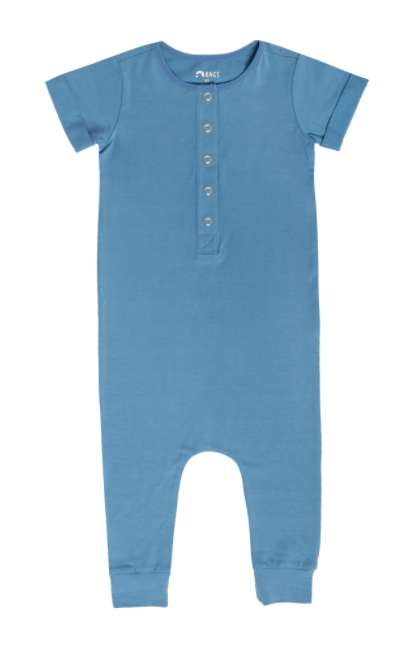Rags - Essentials Short Rolled Sleeve Henley Rag in Parisian Blue