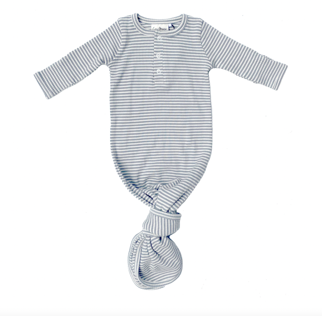 City Mouse - Organic Ribbed Baby Gown in Slate Stripe